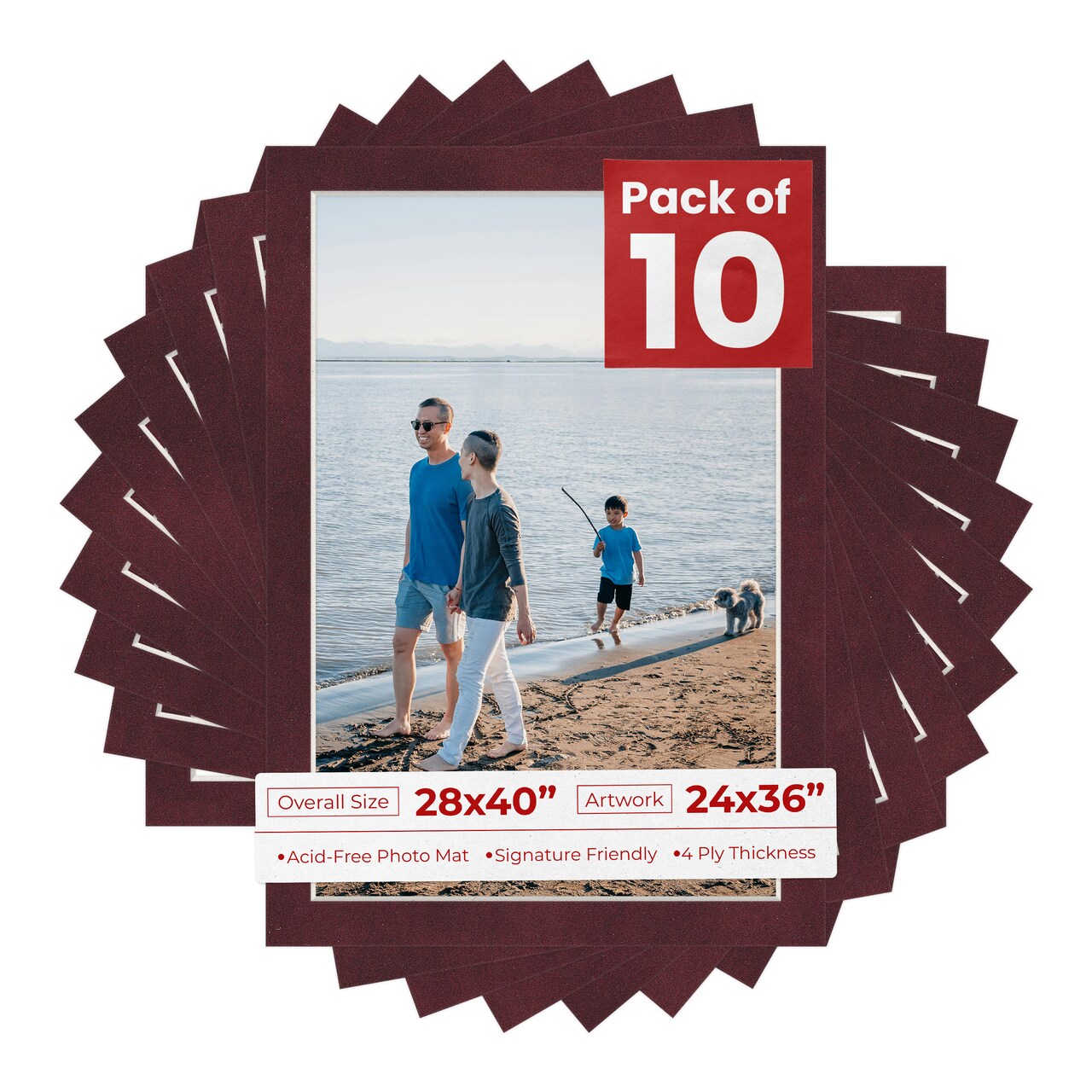 Dark Red Suede Mat Board for 28x40 Frames - Fits 24x36 Photos